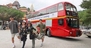 Londons iconic double decker bus making pit stop in Penang