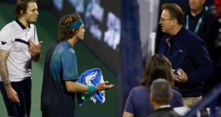 Tennis Tennis Rublev defaulted for screaming at line judge as Bublik