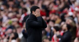 Football Soccer Arteta calls for Arsenal reaction after Villa hammer blow