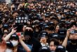 Amid chants and K pop Samsung union stages rare rally for