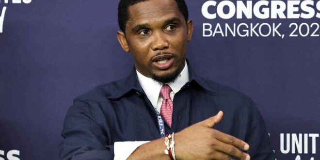 Football Soccer Cameroon federation president Etoo and coach in angry exchange