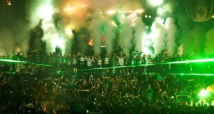 Football Soccer Elated Sporting fans celebrate club winning Portuguese title