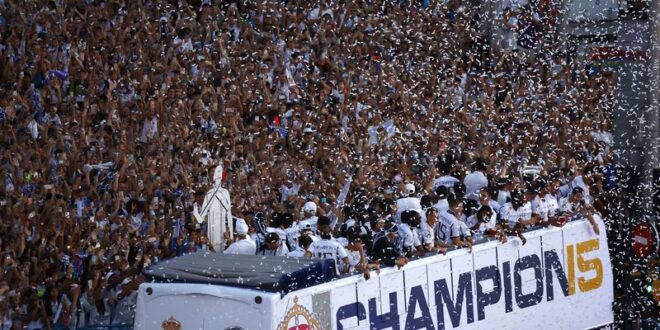 Football Soccer Tens of thousands paint Madrid white after Reals Champions